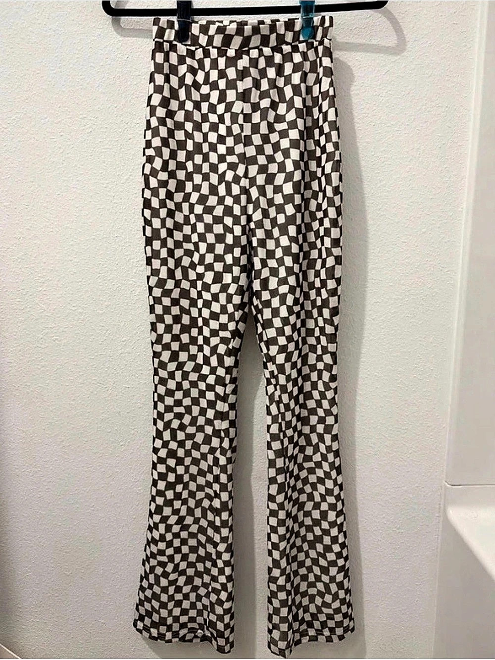 Princess Polly Checkered Wide-Leg Pants in Brown & White Size 4